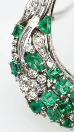 Emerald Diamond Crescent Brooch 14K 7 52 Carats - 3448771