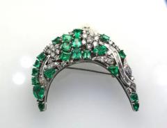 Emerald Diamond Crescent Brooch 14K 7 52 Carats - 3448820