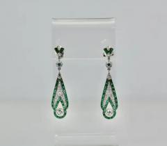 Emerald Diamond Pendant Earrings 18K - 3451566
