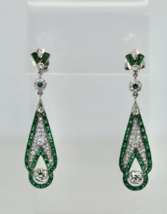 Emerald Diamond Pendant Earrings 18K - 3451592