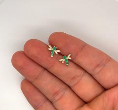 Emerald Dragonfly Stud Earrings in 14K Gold - 3896707