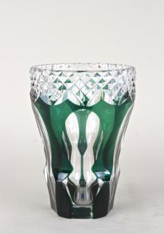 Emerald Green Overlay Cut Glass Vase by Val Saint Lambert Belgium ca 1950 - 3855907