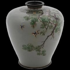 Emerald Whispers Exceptional Celadon Green Japanese Cloisonne Enamel Vase - 3902087