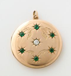 Emerald and Diamond Floral Engraved Locket - 1285540