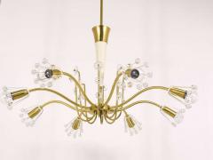 Emil Stejnar Unusual Emil Stejnar Brass Crystal Chandelier Rupert Nikoll Austria 1950s - 4040301