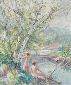 Emile Albert Gruppe Emile Albert Gruppe Nymphs Oil Painting Nudes by a River - 3005709