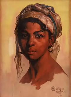 Emile Deckers Belgian 1885 1968 A Portrait Painting of An Algerian Woman - 2791247
