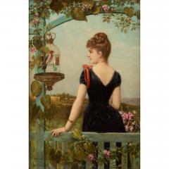 Emile Eisman Semenowsky 19th century French oil painting of a lady and a parrot by Semenowsky - 4104110
