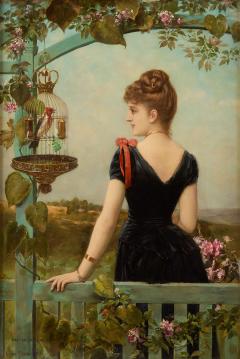 Emile Eisman Semenowsky 19th century French oil painting of a lady and a parrot by Semenowsky - 4104401