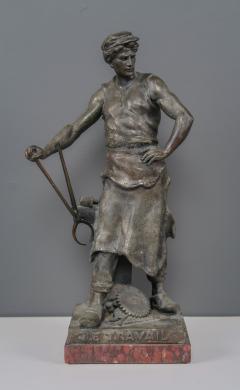 Emile Louis Picault Emile Louis Picault Bronzed Spelter Metal Le Travail Blacksmith Late 19thc  - 2406123