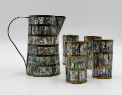 Emilia Castillo Alfredo Villasana Taxco Brass Abalone Pitcher and Tumblers Set 1950s - 4711725