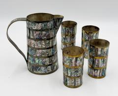 Emilia Castillo Alfredo Villasana Taxco Brass Abalone Pitcher and Tumblers Set 1950s - 4711726