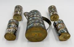 Emilia Castillo Alfredo Villasana Taxco Brass Abalone Pitcher and Tumblers Set 1950s - 4711728