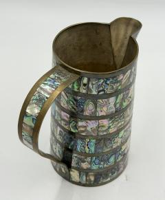 Emilia Castillo Alfredo Villasana Taxco Brass Abalone Pitcher and Tumblers Set 1950s - 4711730