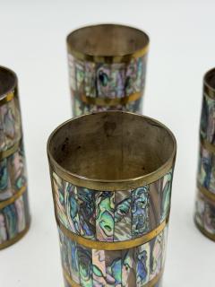 Emilia Castillo Alfredo Villasana Taxco Brass Abalone Pitcher and Tumblers Set 1950s - 4711735