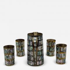 Emilia Castillo Alfredo Villasana Taxco Brass Abalone Pitcher and Tumblers Set 1950s - 4713978