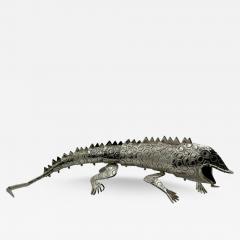 Emilia Castillo Emilia Castillo Articulated Silver Plated Brass Lizard Sculpture Mexico 1980s - 4734972