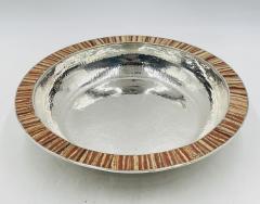Emilia Castillo Emilia Castillo Hammered Silver Plated Bowl with Jasper Stone Inlay Mexico - 4220410