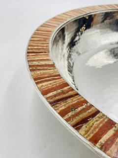 Emilia Castillo Emilia Castillo Hammered Silver Plated Bowl with Jasper Stone Inlay Mexico - 4220415