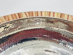 Emilia Castillo Emilia Castillo Hammered Silver Plated Bowl with Jasper Stone Inlay Mexico - 4220416
