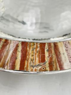 Emilia Castillo Emilia Castillo Hammered Silver Plated Bowl with Jasper Stone Inlay Mexico - 4220417