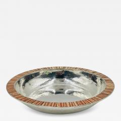 Emilia Castillo Emilia Castillo Hammered Silver Plated Bowl with Jasper Stone Inlay Mexico - 4221946