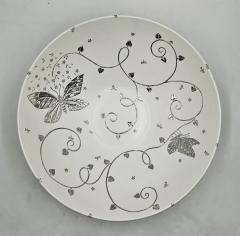 Emilia Castillo Emilia Castillo Large Porcelain Pure Silver Butterfly Bowl Taxco Mexico - 4366349