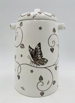 Emilia Castillo Emilia Castillo Porcelain Silver Butterfly Lidded Jar Taxco Mexico - 4366273