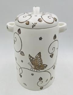 Emilia Castillo Emilia Castillo Porcelain Silver Butterfly Lidded Jar Taxco Mexico - 4366274