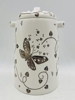 Emilia Castillo Emilia Castillo Porcelain Silver Butterfly Lidded Jar Taxco Mexico - 4366276