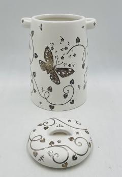 Emilia Castillo Emilia Castillo Porcelain Silver Butterfly Lidded Jar Taxco Mexico - 4366279