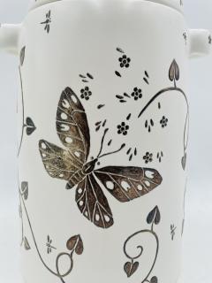 Emilia Castillo Emilia Castillo Porcelain Silver Butterfly Lidded Jar Taxco Mexico - 4366280