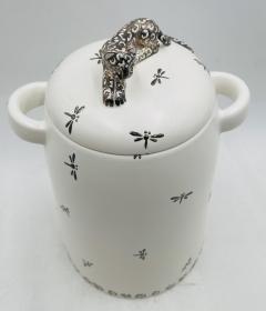 Emilia Castillo Emilia Castillo Porcelain Silver Jaguar Lidded Jar Taxco Mexico - 4366287