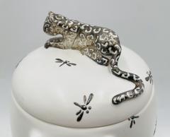 Emilia Castillo Emilia Castillo Porcelain Silver Jaguar Lidded Jar Taxco Mexico - 4366292