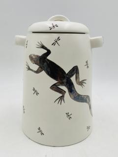 Emilia Castillo Emilia Castillo Porcelain Silver Lidded Container with Lizards Taxco Mexico - 4366303