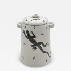 Emilia Castillo Emilia Castillo Porcelain Silver Lidded Container with Lizards Taxco Mexico - 4368904