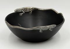 Emilia Castillo Emilia Castillo Pure Silver Lizard Black Porcelain Bowl Mexican Silver Art - 4767015