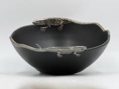 Emilia Castillo Emilia Castillo Pure Silver Lizard Black Porcelain Bowl Mexican Silver Art - 4767016