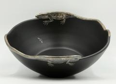 Emilia Castillo Emilia Castillo Pure Silver Lizard Black Porcelain Bowl Mexican Silver Art - 4767017