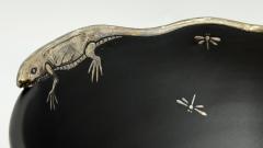 Emilia Castillo Emilia Castillo Pure Silver Lizard Black Porcelain Bowl Mexican Silver Art - 4767019