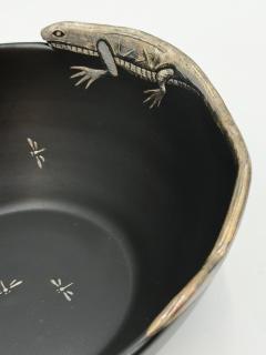 Emilia Castillo Emilia Castillo Pure Silver Lizard Black Porcelain Bowl Mexican Silver Art - 4767020