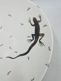 Emilia Castillo Emilia Castillo Pure Silver Porcelain Bowl with Lizards Fireflies Mexico - 4366368
