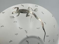 Emilia Castillo Emilia Castillo Pure Silver Porcelain Bowl with Lizards Fireflies Mexico - 4366372