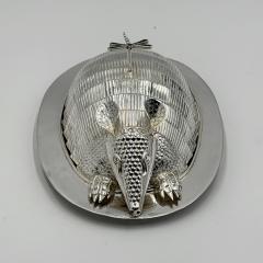 Emilia Castillo Emilia Castillo Silver Plate Armadillo Butter Dish with Malachite Taxco Mexico - 4712013