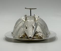 Emilia Castillo Emilia Castillo Silver Plate Armadillo Butter Dish with Malachite Taxco Mexico - 4712014