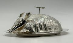 Emilia Castillo Emilia Castillo Silver Plate Armadillo Butter Dish with Malachite Taxco Mexico - 4712015