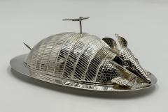 Emilia Castillo Emilia Castillo Silver Plate Armadillo Butter Dish with Malachite Taxco Mexico - 4712016