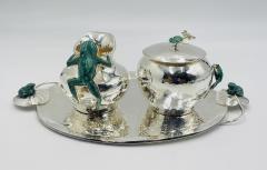 Emilia Castillo Emilia Castillo Silver Plated Malachite Tea Service Set Mexican Modernism - 4727486