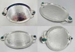 Emilia Castillo Emilia Castillo Silver Plated Malachite Tea Service Set Mexican Modernism - 4727493