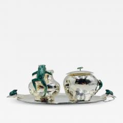 Emilia Castillo Emilia Castillo Silver Plated Malachite Tea Service Set Mexican Modernism - 4730229